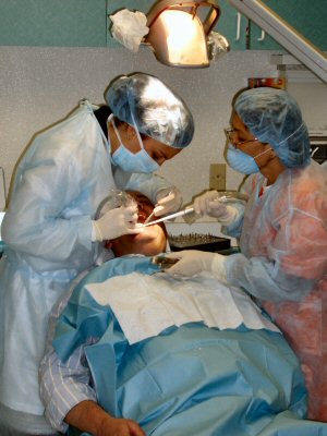 Dr. Vivian Morad taking care of one of her patients.